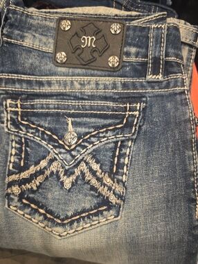 Miss Me Dark Blue Embroidered Ankle Jeans with Stud Accents